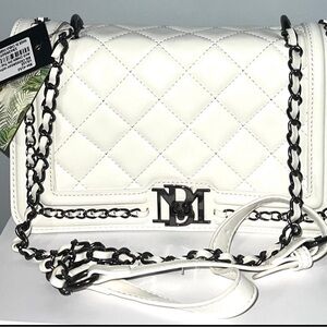 Badgley Mischka Handbag White Leather Crossbody Purse Small Clutch Bag